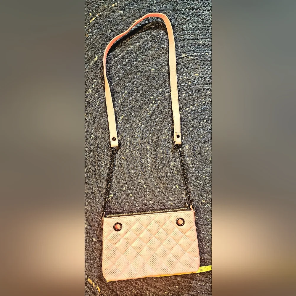 Justice Light pink quilted black chain strap crossbody purse
